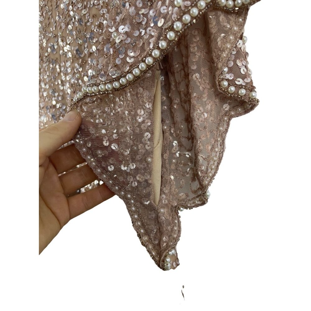 Adrianna Papell Women's 12 Sequin Bead Blush Flutter Sleeve Flapper Dress 252982 - Picture 13 of 13